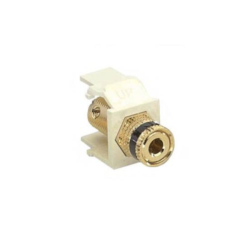 Eagle Banana Binding Post Keystone Jack Insert Ivory Speaker Gold Black Band 5-Way Binding Post Jack Connector QuickPort Audio Signal Component Snap-In, Plated Wall Plate Module