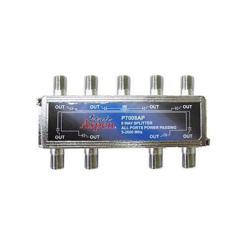 Eagle 8 Way Splitter 2 GHz 2600 MHz All Port DC Power Passing Satellite High Frequency RF40 MHz to 2100 MHz Diode Protected, Commercial Grade Distribution Separator