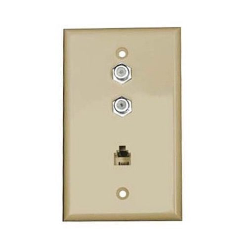 Wall Plate Dual 3 GHz Dual F81 Video Phone Modular Jack Ivory 6P4C Eagle Aspen DTVWP-91DI Coax RJ11 Connector Combo Telephone Jack TV Antenna Video Coaxial Cable Connectors, Part # DTV-WP91-DI