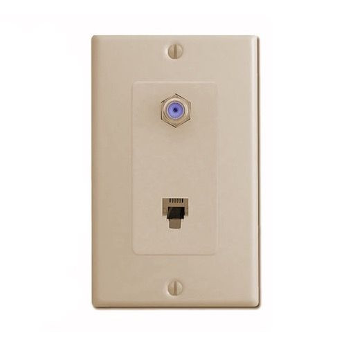 Eagle Aspen DTVWP-91I 3 GHz Wall Plate DIRECTV Approved F-81 Connector Phone Modular 6P4C Jack Ivory Coax RJ11 Connector Combo Telephone Jack TV Antenna Video Coaxial Cable Connectors, Part # DTV-WP91-I