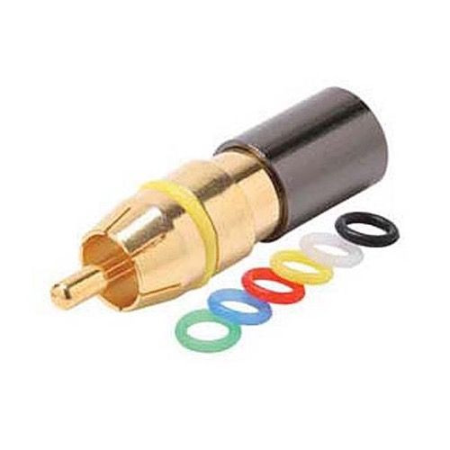 Steren 200-085 RCA Compression Connector RG6 Gold with 6 Color Coded Bands Gold Plated Permaseal II RG6 Female to RCA Male Plug Adapter, RF Digital Commercial Audio Video Component, Part # 200085