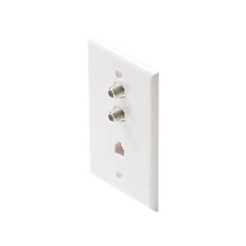 Steren 300-238WH 2.5 GHz Dual F Connector Single Jack Phone Wall Plate White 3 GHz RJ11 Connector 3 GHz Combo Modular RJ-11 Jack Telephone, Part # 300238-WH