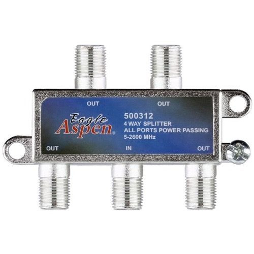 Eagle Aspen P7004AP 4 Port 2600 MHz 2 GHz Satellite Splitter 4-Way All Port DC Power Passing Low and High Frequency Off-Air CATV Signal UHF/VHF Video Splitter