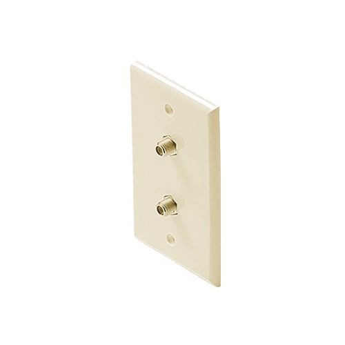 Steren 200-255IV Dual F-Connector Gold Plate Ivory Coaxial Wall Plate Twin 75 Ohm Audio Video Digital Antenna Satellite Signal Duplex Double Port Flush Mount Outlet Cover with Plug Jacks, Part # 200255-IV