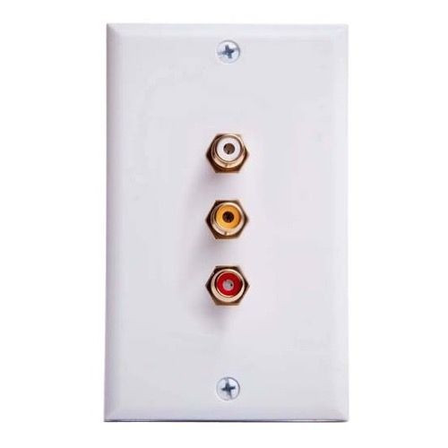 Eagle 3 RCA Jack Wall Plate Composite Stereo White Gold Audio Video One Piece 3 Way AV Plug Connect Audio Video Signal Line Wire Philips PH62077 Flush Mount Outlet Cover with Triple Plugs Hook-Up