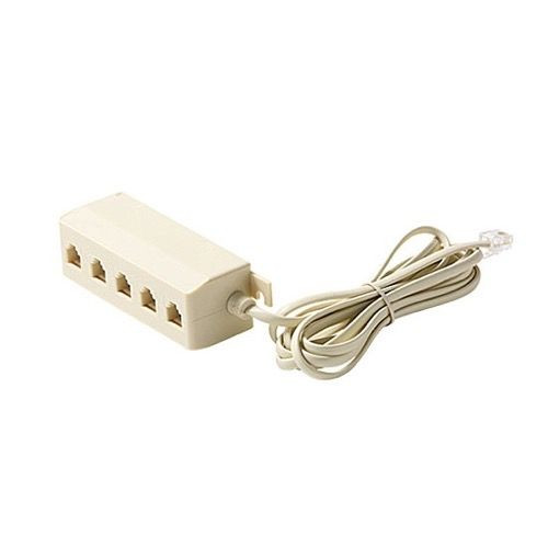 GE 5 Way Phone Splitter Jack Modular 6.5' Ft Cord Extension Cable Adapter Modular Outlet Ivory 6.5' FT Cord Extension 5 Way Splitter One Phone Outlet to 5 Telephones 5 Port Surface Mount Jack Block Junction Box