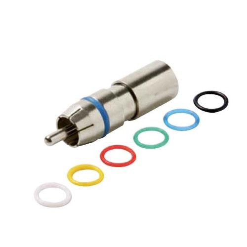 Steren 200-070 RCA Perma Seal II RG6 Quad Connector Nickle Plated Brass with 6 Color Bands RG-6 Quad Compression F Coaxial Cable to RCA Plug 1 Single Pack, Part # 200070