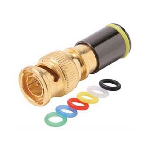 Steren 200-086 RG-6 BNC Compression Connector with 6 Color Bands Permaseal II Gold Plate Coaxial Cable Snap-On Line Plug Adapter, RF Digital Audio Video RG6 Component Connection