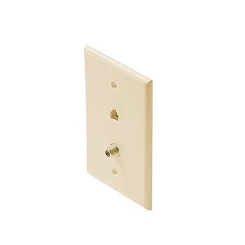 Steren 300-104IV Wall Plate Ivory F-Video Pin Connector Telephone Modular RJ11 Combo TV Phone Ivory Wall Plate 75 Ohm Connector Combination Flush Mount Wall Plate, Part # 300104-IV