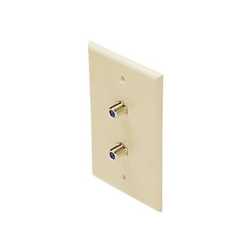 Eagle Wall Plate with Dual F-81 Almond 3 GHz F Jack Coaxial Video Signal Outlet High Frequency Connector Satellite Duplex TV Antenna Signal Flush Mount with 75 Ohm Barrel Plug Jacks