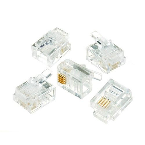 ASKA TMP-4F RJ11 Plug Connector Stranded Flat Wire 6P4C Gold Plate Modular Telephone Connector RJ-11 UL Listed 1 Pack 24 - 26 AWG Single Audio Voice Data Signal Line Snap-In Jack