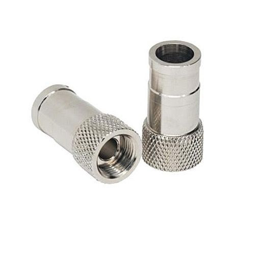 Stirling SPP-59 RG59 Push-On F Connector Push-Lock Type All Brass Nickel Plated No Crimp or Compression Tool Needed RG-59 Push Lock Crimpless Coaxial Plug Connector, Sold as Singles, Part # SPP59