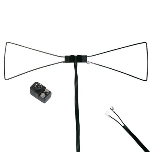 Steren UHF Bow Tie TV Antenna Indoor Outline HDTV Only Enhances Inside Reception Chrome Plated Brass Flat 300 Ohm Cable with Spade Lug Connectors and 300 - 75 Ohm Balun, Part # Petra 700-110