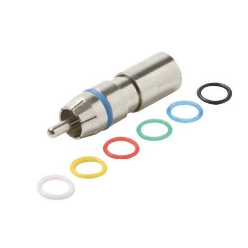 Steren 200-067 RCA Compression Connector RG6 Coaxial Plug Male Permaseal II Commercial Grade Six Color Rings Precision Nickel Plated A/V RG-6 Connectors RCA Perma Seal with 6 Color Bands, 1 Pack, Part # 200-067