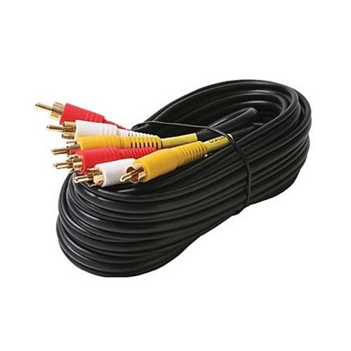 Steren 206-288 50' FT 3 RCA Composite Cable Dual Shielded Male to Male Gold PLated Audio Video Triple Plug, Part # 206288
