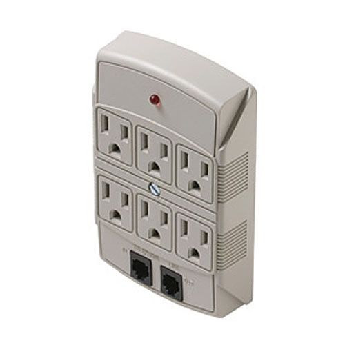 Eagle Surge Protector 6-Outlet Wall Mount Phone Modem 420 Joules Tap 120V Power Suppressor Phone Fax Modem Plug-In Wall Surge Protector 3-Line Protection LED Indicator Light 120 VAC UL Listed
