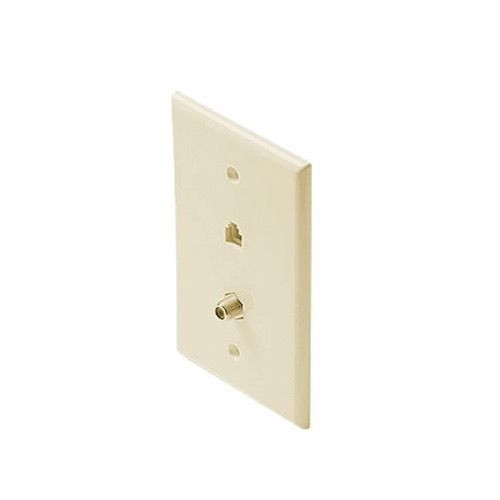 Steren 300-234AL Almond F-Connector Telephone Wall Plate F-81 Video RJ11 TV Faceplate Gold Plate Jack Phone Modular RJ-11 F81 Coaxial Cable / Phone Combo Flush Mount Modular Wall Plate, Part # 300234-AL