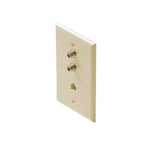 Steren 300-237IV Dual F-81 Telephone Wall Plate Ivory RJ11 TV Faceplate Coaxial Jack 1-Phone 4C Modular RJ-11 Port Combo TV Phone Wall Plate 75 Ohm Connector Combination Flush Mount Wall Plate, Part # 300237-IV