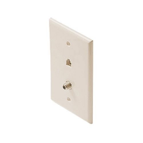 Steren 300-234LA F-Connector Telephone Wall Plate Light Almond Faceplate TV F-81 Gold Plate Flush RJ11 Coaxial Video RJ-11 Coaxial Cable / Phone Combo Flush Mount Modular Wall Plate, Part # 300234-LA