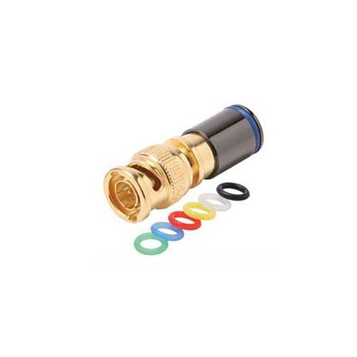 Steren 200-088-10 RG-6 Quad BNC Compression Connector with 6 Color Bands 10 Pack Permaseal II Gold Plate Coaxial Cable Snap-On Line Plug Adapter, RF Digital A/V RG6 Quad Component Connection, Part # 200088-10