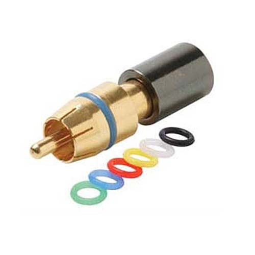 Steren 200-081-10 Mini RG59 RCA PermaSeal II Compression Coaxial Connector 10 Pack 360 Degree Connect High Performance Gold Plated Brass 6-Color Bands Audio Video Perma Seal II RG-59 A/V Connectors, Part # 200-081-10