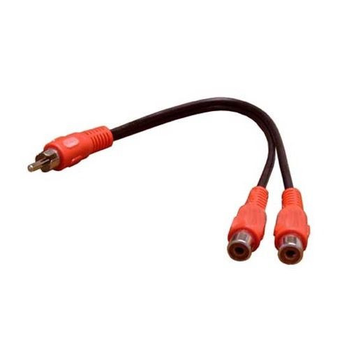 Steren 255-010RD 6" Inch RCA Male to 2 RCA Female Y Cable Audio Splitter with Red Ends Adapter 1 Male to 2 Female Splitter 2-Way Wire, Part # 255010-RD