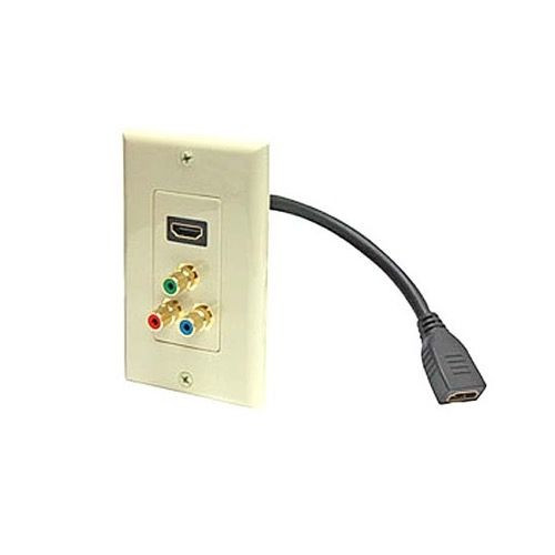 Steren 526-117IV HDMI Wall Plate Ivory Pig Tail 3 RCA Jacks Component Video RGB Faceplate HDMI Pigtail / Component Thru A/V Combo Decorator Wall Plate, High Definition Multi-Media Interface HDTV Applications, Part # 526117-IV
