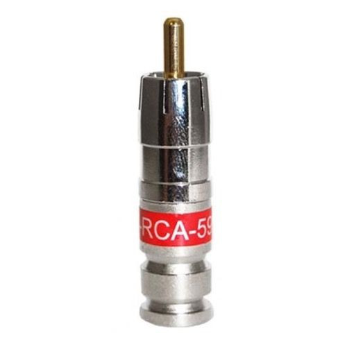 Channel Master PCT-RCA59 RCA Compression Connector Unniversal RG59 Thru Quad Shield Coaxial Cable Red Band Plug Commercial Grade Nickel Plated A/V RCA RG-59 RCA Connectors, 1 Connector, Part # PCTRCA59