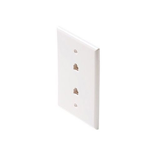 Steren 300-213WH Wall Plate Mid Size Dual Phone White RJ11 Jack Oversize 3 1/8" x 4 7/8" Face Plate 4-Conductor RJ-11 Modular Telephone Gold Contacts 6P4C Jack Face Plate Audio Signal Data Plug, Part # 300213-WH