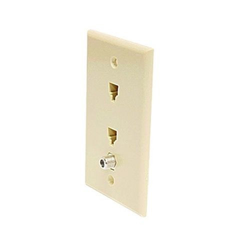 Steren 300-243IV Dual RJ11 Telephone Wall Plate Ivory F Jack Video Faceplate TV CATV Face Plate 4-Conductor RJ-11 Modular Phone Gold Contacts 6P4C Jack Face Plate Audio Signal Data Plug F Connector, Part # 300243-IV