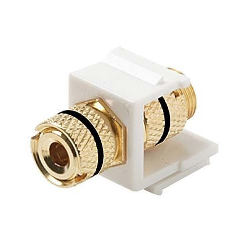 Steren 310-467WH-10 Keystone Single Banana Binding Post Insert 10 Pack Audio Speaker Double Black Band White 5 Way Jack Connector Gold QuickPort Audio Signal Component Snap-In Wall Plate Module, Part # 310467-WH-10