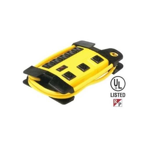 Steren 905-608 8 Outlet Power Strip AC Safety Yellow Metal Housing PVC Jacket Work Shop Professional Grade with Heavy Duty 6' FT Cord Management, Lighted On/Off Power Switch, Part # 905608