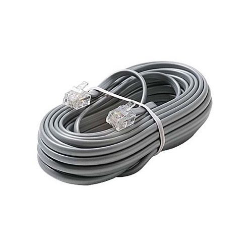 Eagle 7' FT  Data Cord Cable Silver Satin 4 Conductor Processing Communication Flat Modular 28 AWG Wire RJ11 6P4C Plug Jack Connect Gray Data Communication Extension Cable