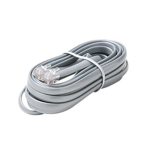 Eagle 7' FT Data Line Cord Cable Satin Silver 6-Conductor Wire Transfer Modular Flat RJ12 Each End Data Processing Flat 28 AWG Wire Plug Jack Connect Communication Extension Cable