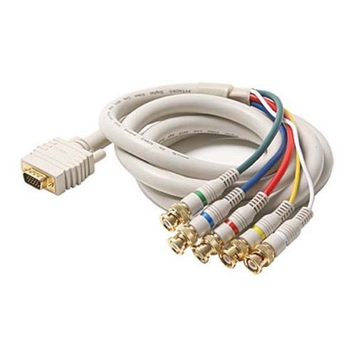 Eagle 12' FT VGA 5 BNC Component Cable HD-15 Male 15 Pin Ivory Double Shielded RGBHV Video VGA RGBYW Audio Dual Shield Ivory Cable Stereo 5-BNC Male to SVGA 24 K Gold Plate Color Coded