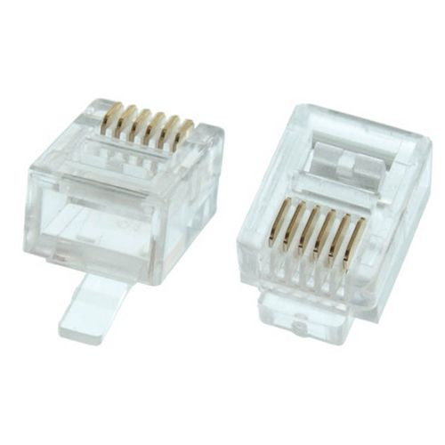 Eagle RJ12 Plug Connector 100 Pack Modular Solid Round 6P6C 24-26 AWG 6 Micron 24K Gold Plated Male RJ-12 6X6 Plug Connector 100 Pack 6 Pin Male Network Connector Data Telephone Line Plugs