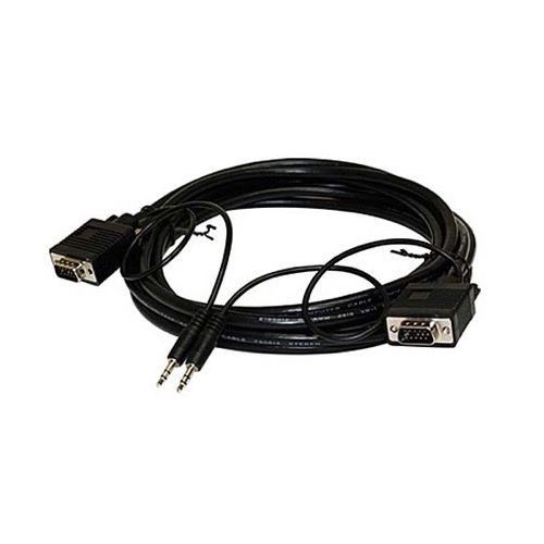 Eagle 25' FT VGA Monitor Cable HD15 Black with 3.5mm Stereo Plug Audio Male to Male PC Laptop Shielded Video Male Mini Projector Connector Television Connector Computer Cable