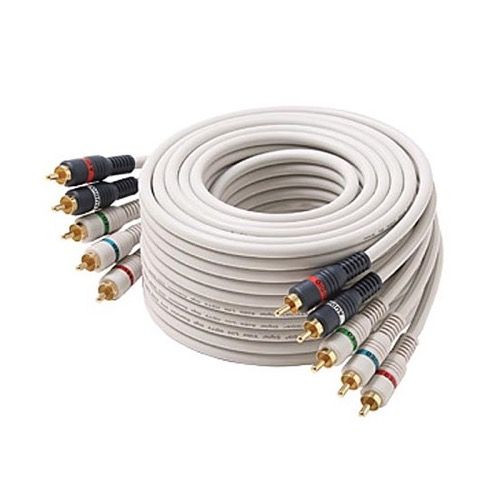 Steren 254-600IV 100' FT 5-RCA Python Cable Component Gold HDTV Audio Video Ivory Ribbon Male Color Coded RGBRW Gold Plated Connectors Stereo Double Shielded 5- RCA A/V Cable Digital Signal Jumper