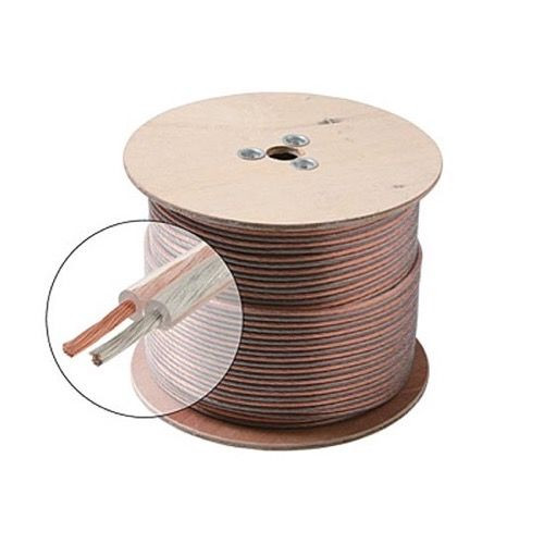 Steren 255-418 18 AWG GA Speaker Cable 2 Conductor 500' FT Clear Jacket Spool Oxygen Free Ultra Flexible Python Copper 18-2 Jacket Audio Speaker Cable Stranded 2 Conductor Polarized 2-Wire Speaker Cable