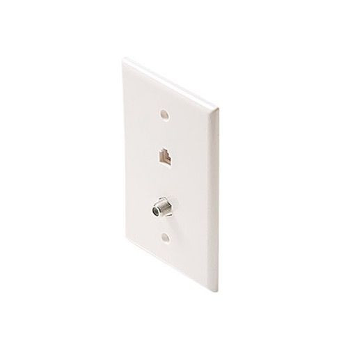 Eagle Wall Plate White Phone RJ11 Mid Oversize F-81 TV Jack Combo 6P4C Modular 3 1/8" x 4 7/8" Inch Gold Plated Contacts Jack Phone F-Connector Combo Telephone Coaxial Cable Connectors