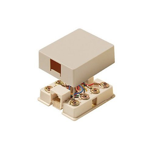 Eagle Data Surface Mount Jack 8 Conductor Ivory Modular Gold Contacts Single Port 8P8C 1-Port RJ45 Surface Mount Jack 8-Conductor Wire One Port Data Block Phone Line Cable Connect Wall Box Plug