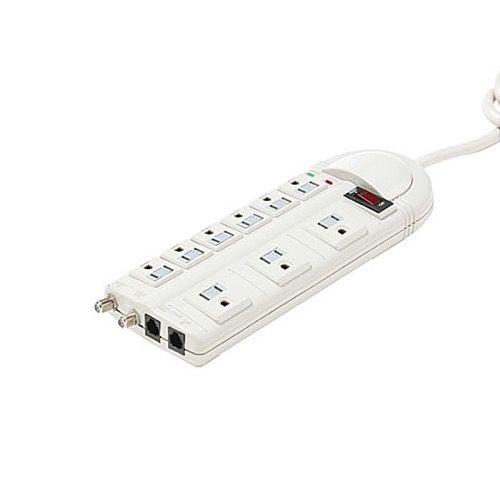 Steren 905-222 9-Outlet Plastic Surge Strip 1500 Joules UL 6' FT Cord Phone Fax Modem TV Port 3 Line Protection Surge Power Protector with LED Surge and Wiring Indicator Lights, On/Off Power Switch, Part # 905222