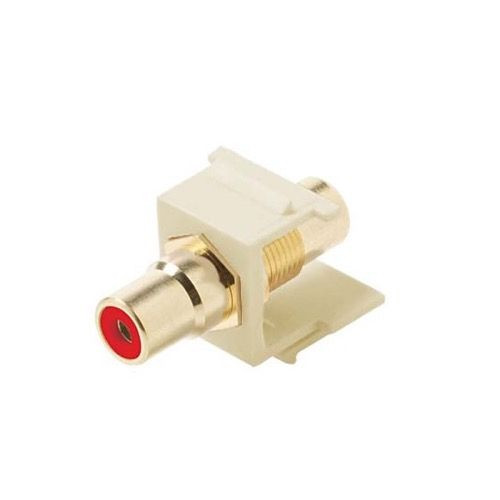 Eagle RCA Keystone Jack Insert Almond with RED Band Gold Plate Female to Female QuickPort Audio Video Snap-In, Wall Plate Snap-In Data Junction Component Connection