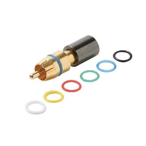 Eagle RCA Compression Connector Mini RG59 Coaxial Gold PermaSeal Color Coded 360 Degree Connect High Performance 6-Color Bands Audio Video Perma Seal II RG-59 A/V Connectors