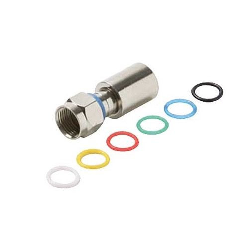 Eagle RG59 Compression Connector Coaxial Mini PermaSeal Weatherproof 6 Color Bands Nickel Plated Machined Brass Coded Bands 360 Degree 1 Single Pack Mini RG-59 Perma Seal II F Compression Connector