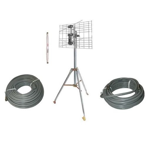 Eagle 2 Bay UHF Antenna RV Tailgate Camping Kit Tripod Mast Cables Directional Outdoor RVing HDTV KIT Antenna UHF HDTV Antenna Aerial 2' FT Tripod Support, 75' FT RG6 Cable with Boot 4 1/2' Ft Mast Pipe, 25' FT RG-6 Cable