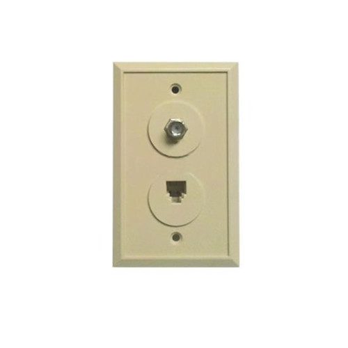Summit Wall Plate Telephone F Video Coaxial Ivory F81 RJ11 Jack TV Coax Wall Plate RJ-11 Modular Data Line Audio Signal Video 75 Ohm Coaxial Cable Plug, 2 Device Outlet Cover, Part # Woods 0968I