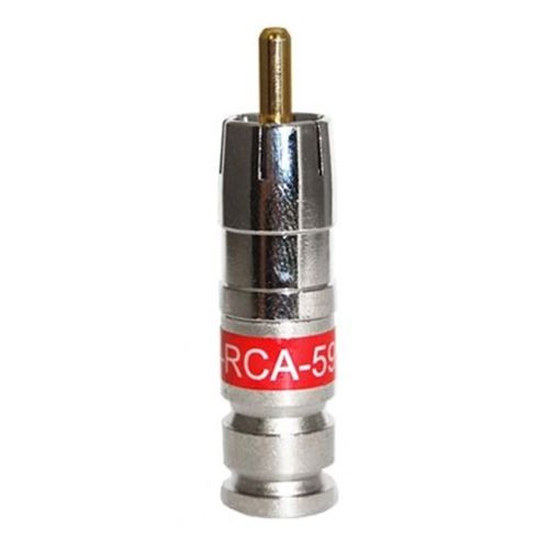 Channel Master PCT-RCA59 RCA Compression Connector Unniversal RG59 Thru Quad Shield Coaxial Cable 50 Pack Red Band Plug Commercial Grade Nickel Plated A/V RCA, 1 Connector, Part # PCTRCA59