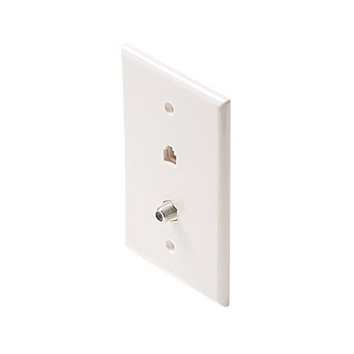 Eagle Wall Plate F Jack Phone  RJ11 White Modular F-Connector Wall Plate White Combo RJ-11 Modular Data Line Audio Signal Video 75 Ohm Coaxial Cable Plug