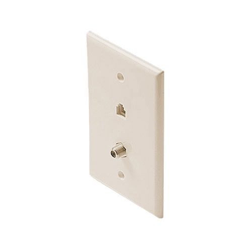 Eagle Wall Plate F Jack Telephone Light Almond F-81 RJ11 Faceplate TV Gold Coaxial Cable / Phone Combo, Part # AC234L